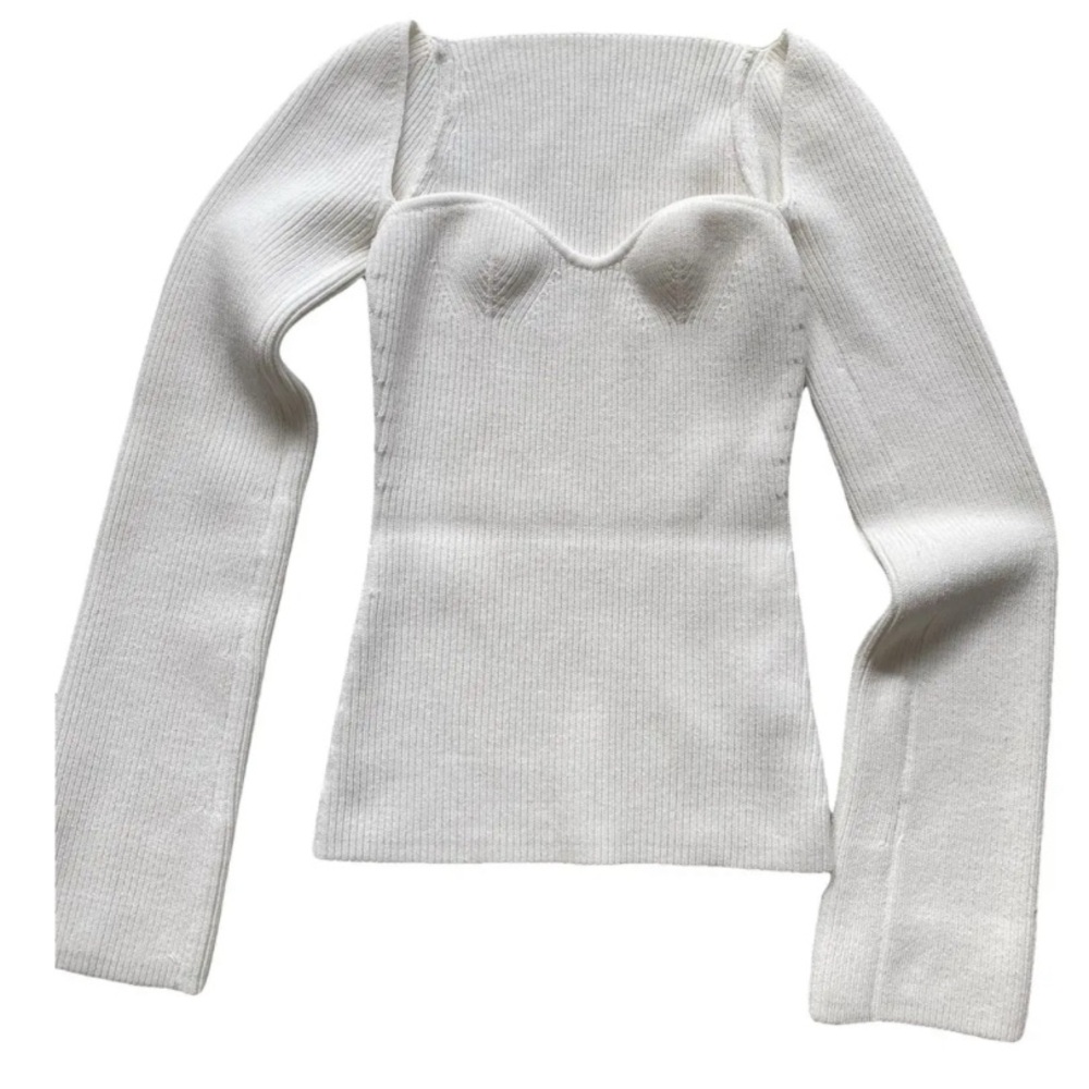 Pixie Market White Ribbed Knit Top
